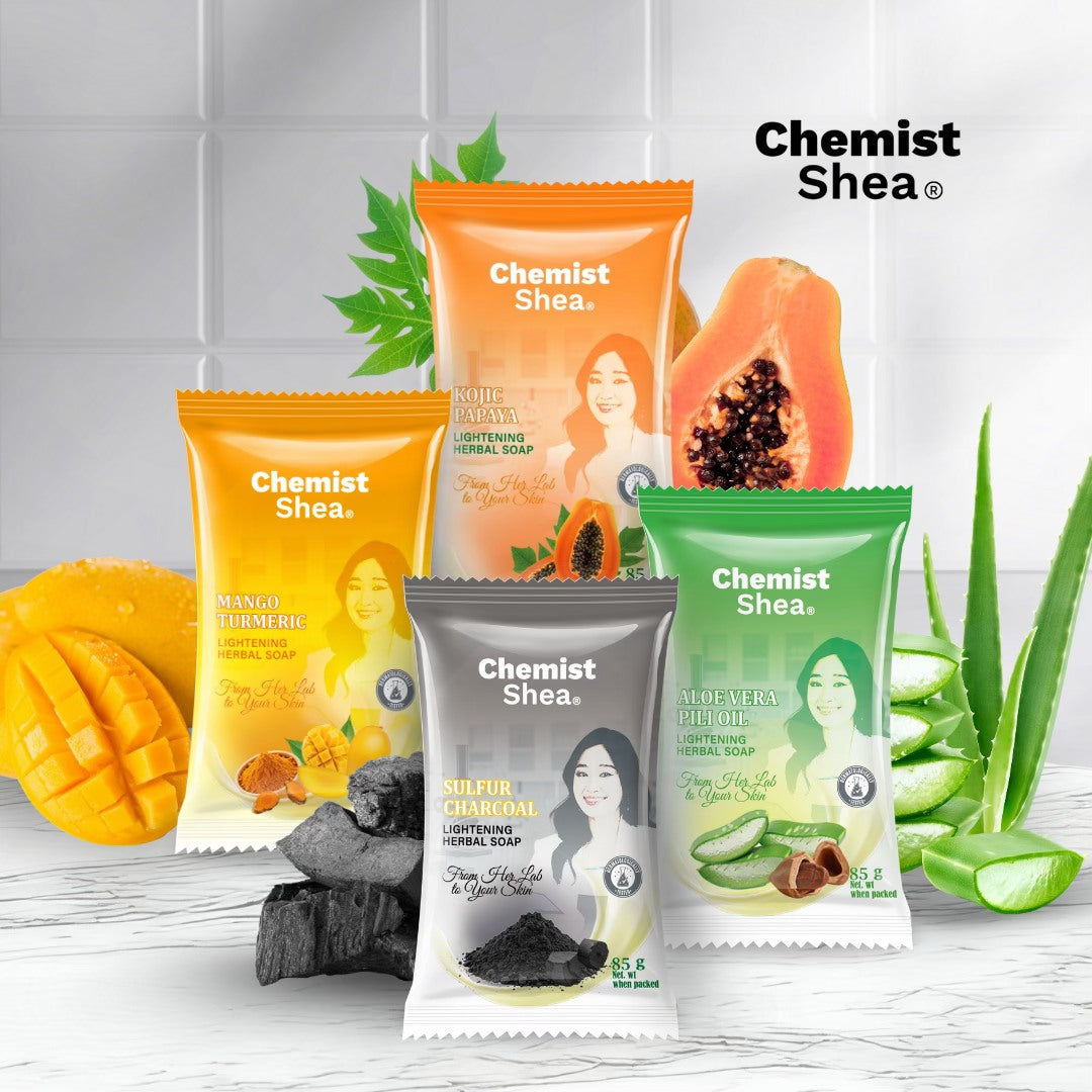 Chemist Shea Herbal Soaps | Sulfur Charcoal, Aloe Vera Pili Oil, Mango Turmeric & Kojic Papaya Lightening Bar