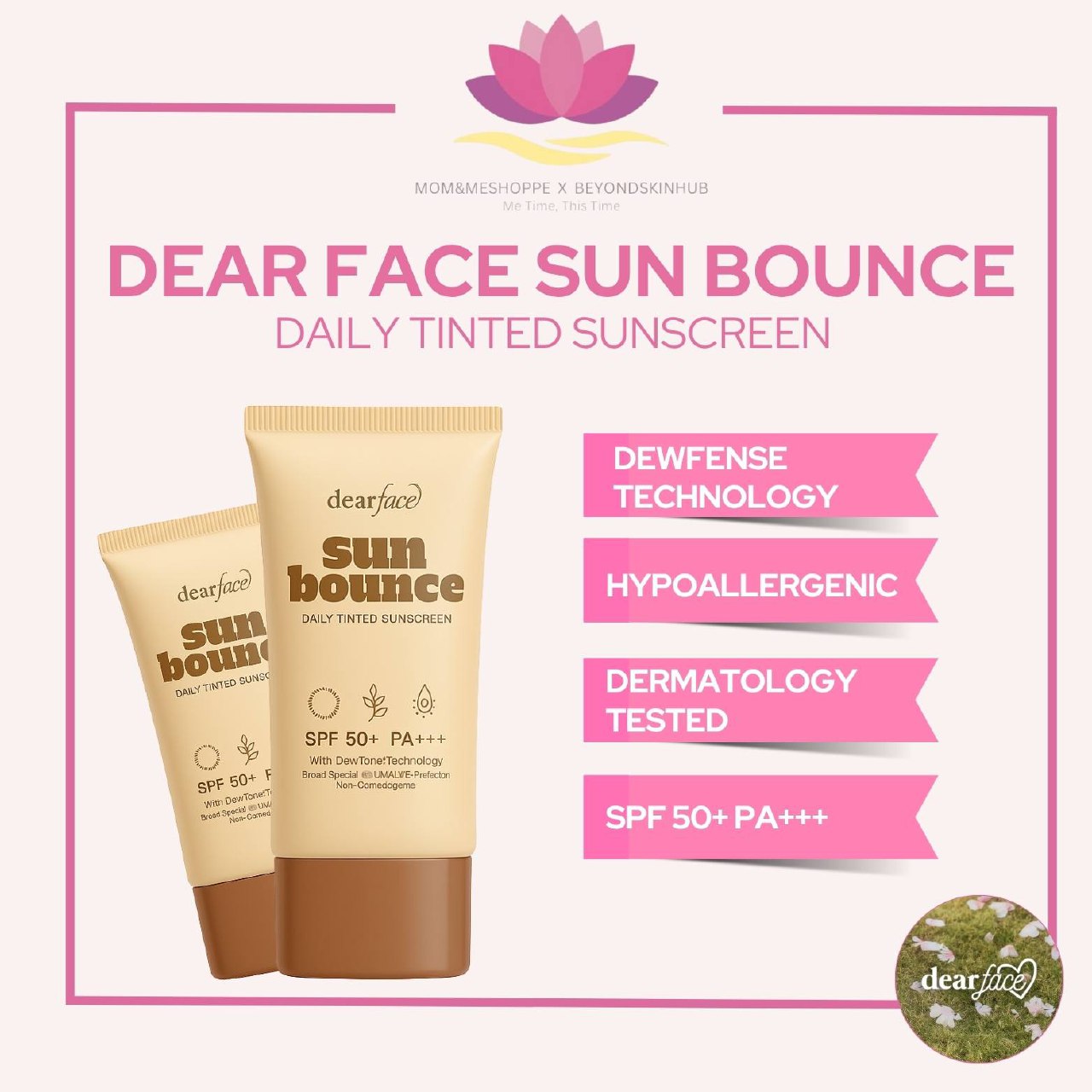 Dear Face Sun Bounce Daily Defense Tinted Sunscreen Dewfense Technology SPF 50 PA+++