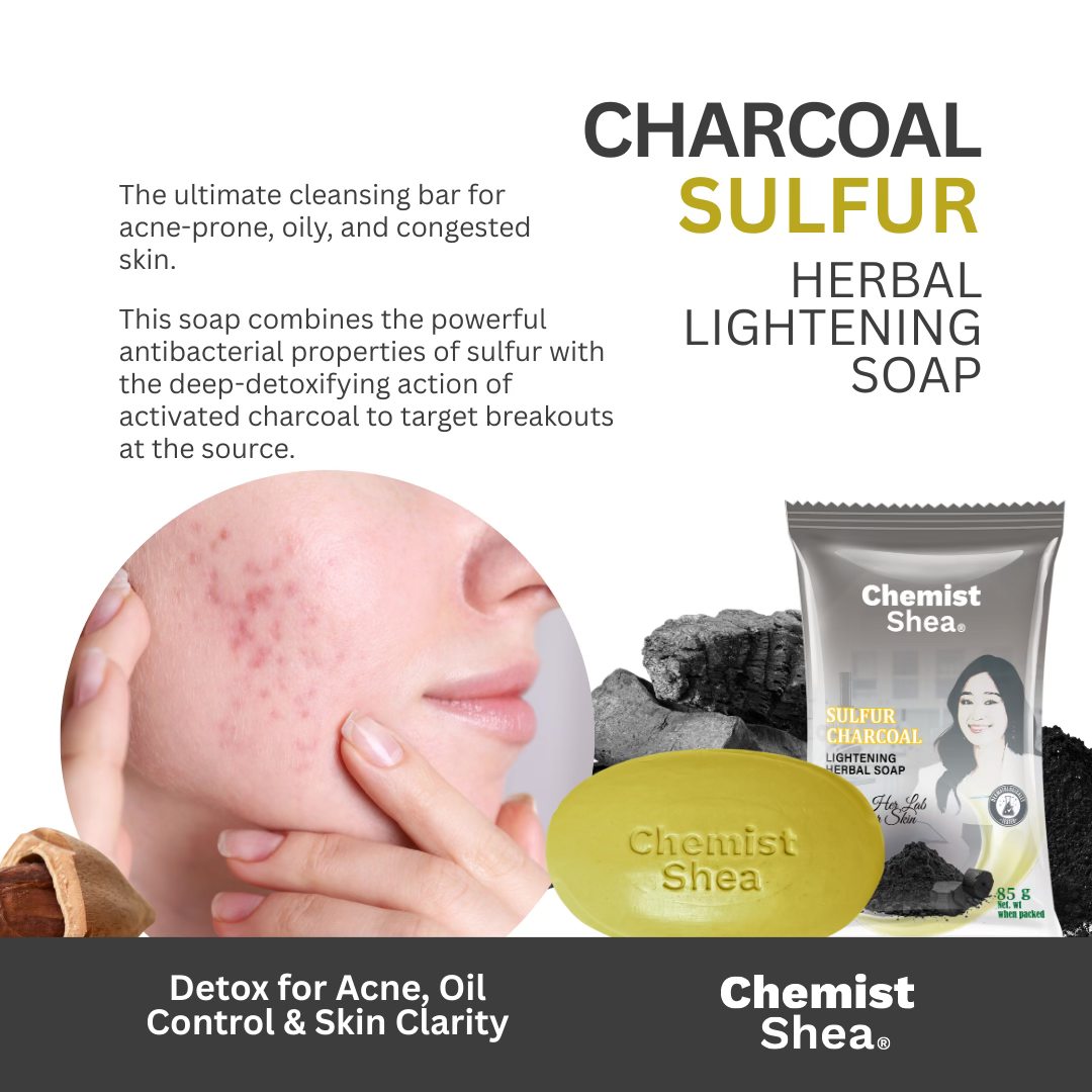 Chemist Shea Herbal Soaps | Sulfur Charcoal, Aloe Vera Pili Oil, Mango Turmeric & Kojic Papaya Lightening Bar